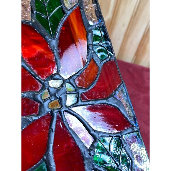 Stained Glass Poinsettia Candle Cover Votive Handcrafted 8" x 3.75" x 3.5" - Picture 13 of 13